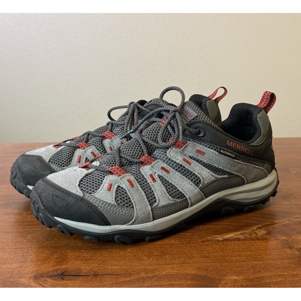 Merrell Alverstone 2 Hiking Shoes Mens 12 Wide Gray Red Lace Up Outdoor Trail